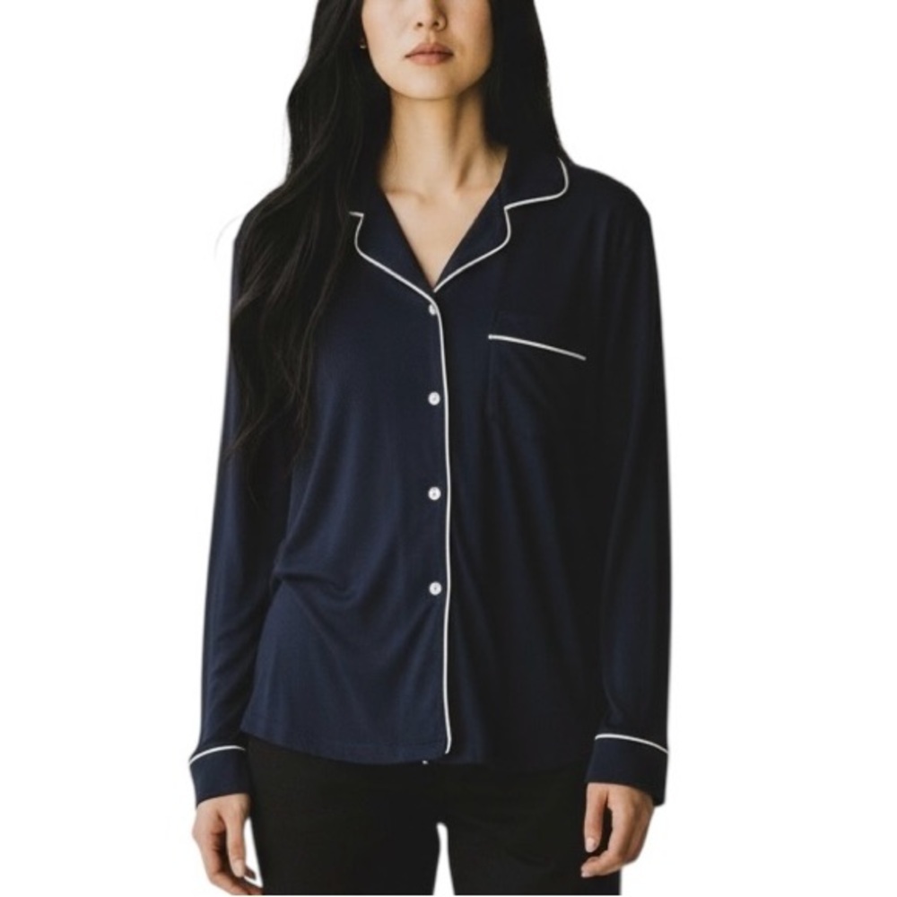 J. Crew Dreamy Cotton-Modal Blend Luxe Jersey Button Up Pajama Top NWT M Navy